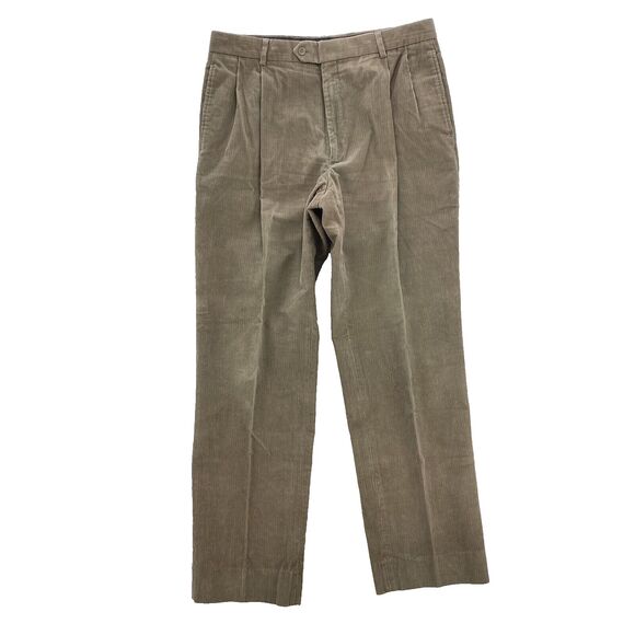 Jos A Bank Pants Men's 35x32 Beige Small Wale Corduroy Pleated American Preppy - Picture 1 of 16